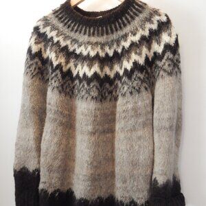 Vintage Bolivia 100% Alpaca Icelandic/Yolk Design Sweater Womens/Mens
